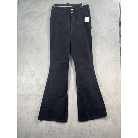 Free People Jayde Black High Rise Corduroy Flare Pants - Picture 2 of 12